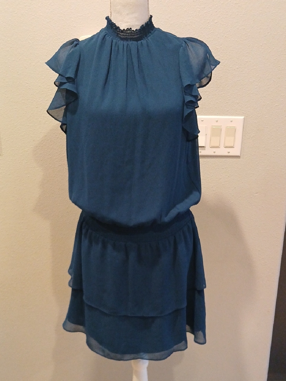 1. State Teal Ruffle-Sleeve Mini Dress Medium
